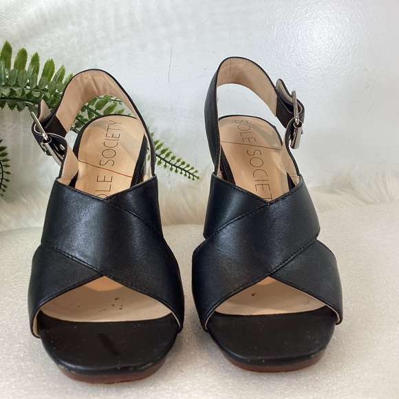 SOLE SOCIETY JEANNE LEATHER SLINGBACK BLOCK HEEL SANDALS BLACK SZ 6 - Picture 6 of 11
